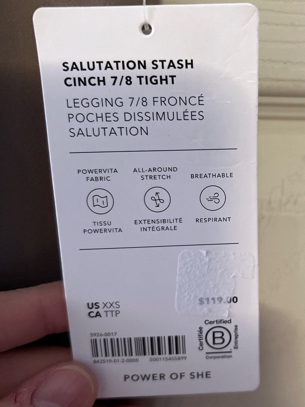 Athleta Salutation Stash Cinch 7/8 Tight XXS Taupe Ruched Back Leggings NWT - Picture 2 of 4